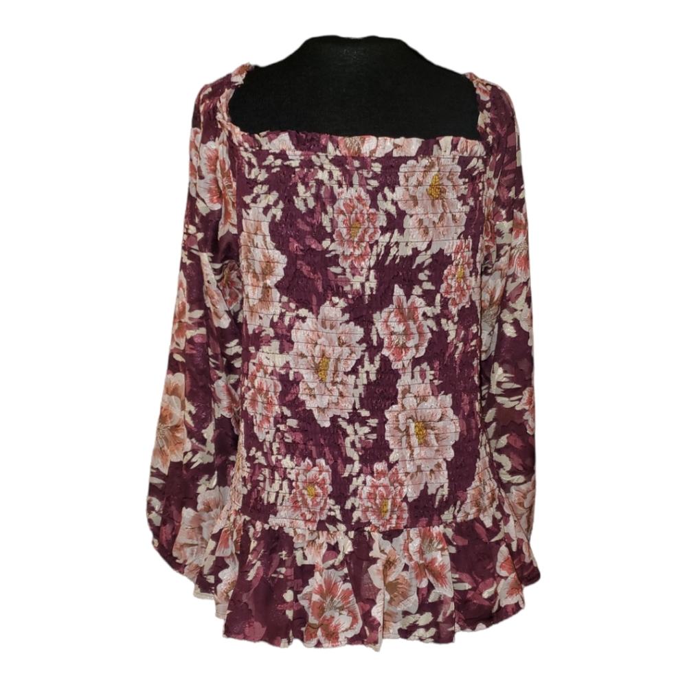 BEAUTIFUL 2X BLOUSE, MAROON/PINK W/ METALIC THREAD, LIKE NEW, PEASANT